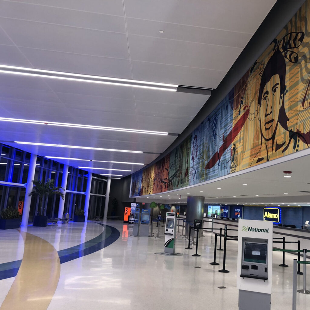 Interior of car rental area at San Antonio International Airport.