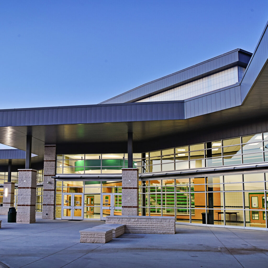 Finished front facade of Cuero High School.