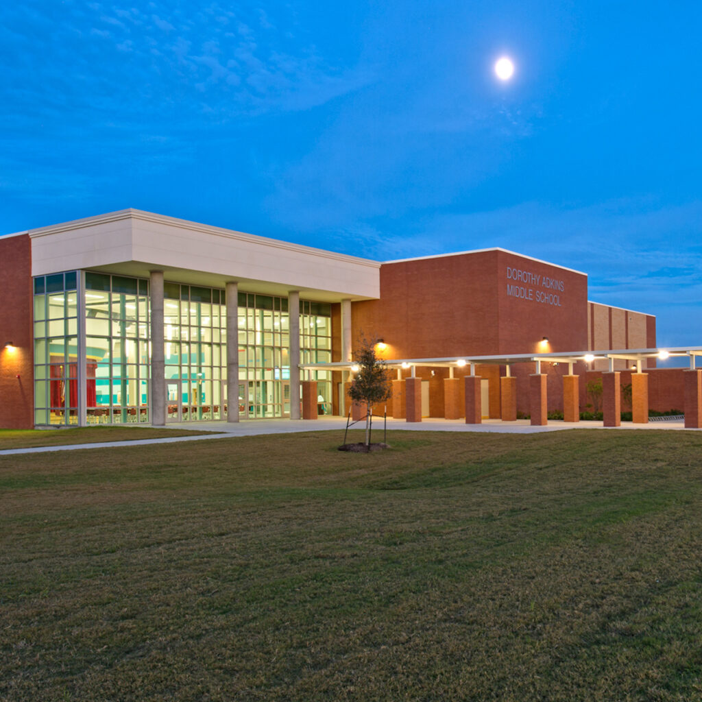 Front entrance to Dorothy Adkins Middle School in Corpus Christi, Texas.