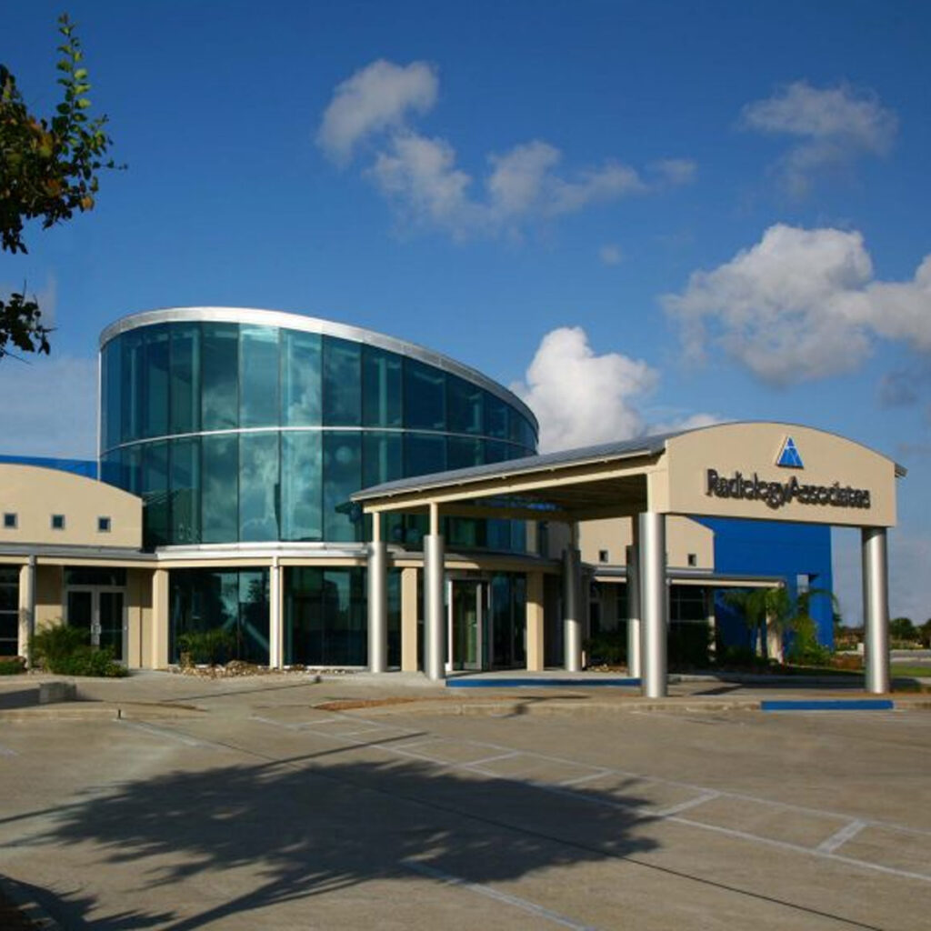 Blue and green colored exterior of Radiology Associates Southside Imaging Center.