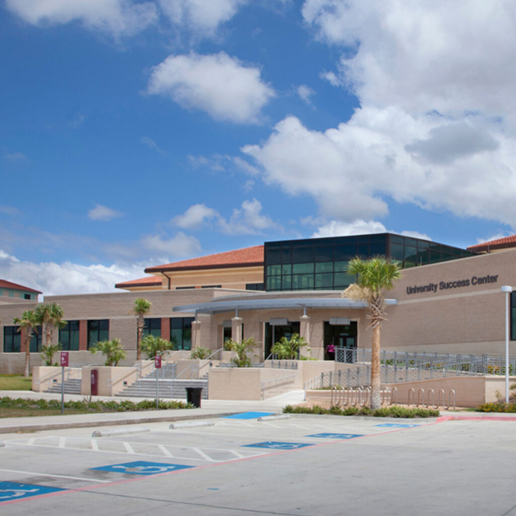 Exterior view of entrance to Texas A&M Success Center in College Station, Texas.